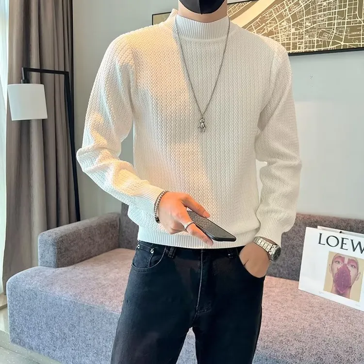  半高领毛衣男秋冬季休闲打底线衣日系潮流简约帅气套头针织衫