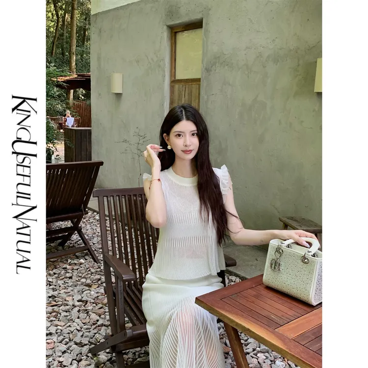 KUN【忽而今夏】重工款 清爽甜美多织气质木耳边凉感轻薄针织套装