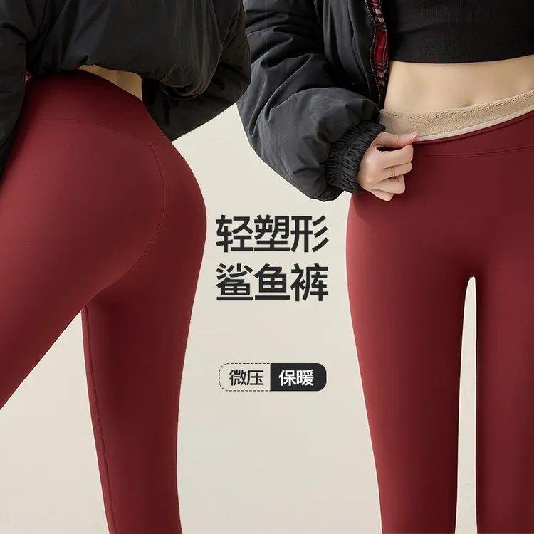 轻塑鲨鱼裤女大码无勒感高腰收腹瑜伽裤加绒紧身保暖打底裤秋冬季
