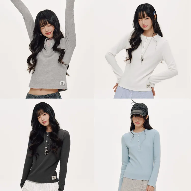 PSO Brand 【亨利领】女装修身版型邮票小狗华夫格长袖NTX042