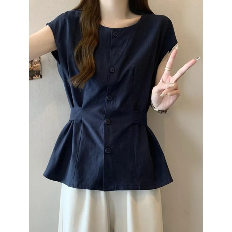 大码女装遮肚子设计感别致小众衬衫女夏季胖妹妹收腰显瘦上衣