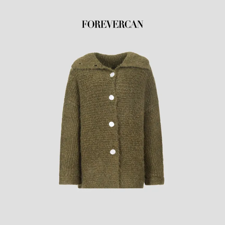 FOREVERCAN“胸有成竹”美丽诺羊毛翻领针织毛衣开衫外套MY4517