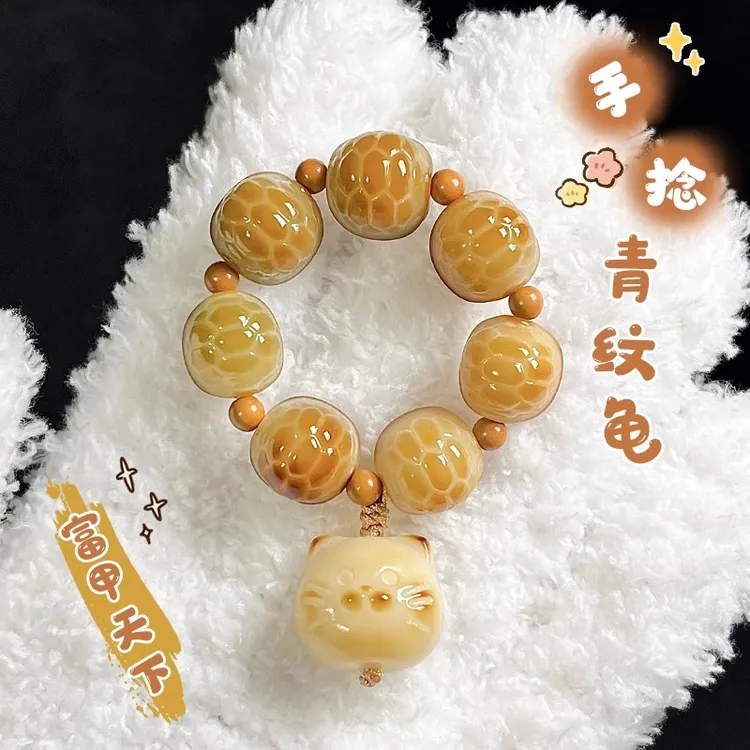 精雕青纹龟菩提根手串文玩小手捻富甲天下盘玩菩提子可爱手把件女