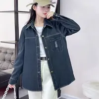 8856#4【衣长72】女士宽松设计感加绒牛仔衬衫秋冬休闲叠穿百搭外套