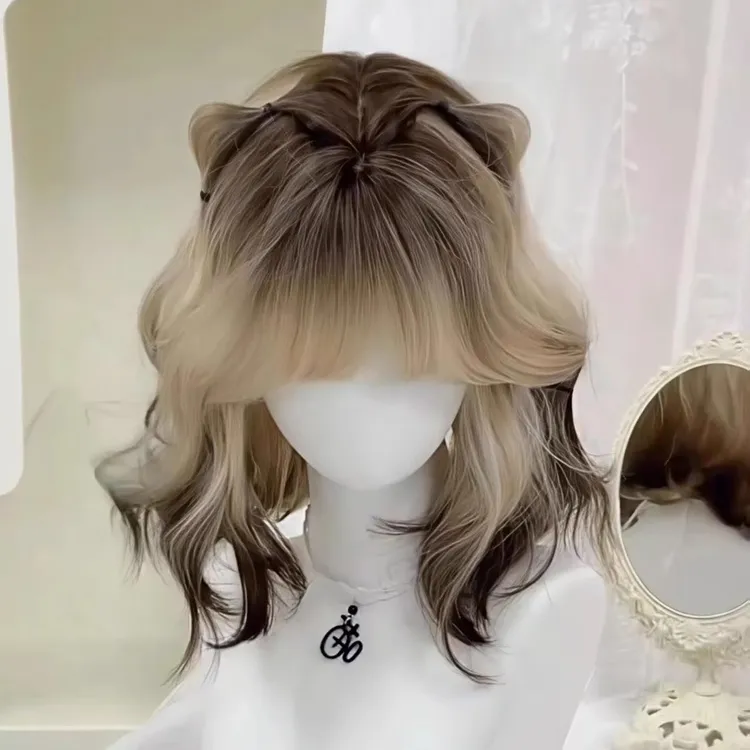 【暹罗猫卷卷】假发女短卷发黑金渐变羊毛卷巴黎画染JK甜美全头套