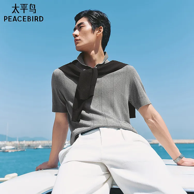 【商场同款】太平鸟男装26夏新款老钱质感灰雾针织Polo衫B1EEG2219