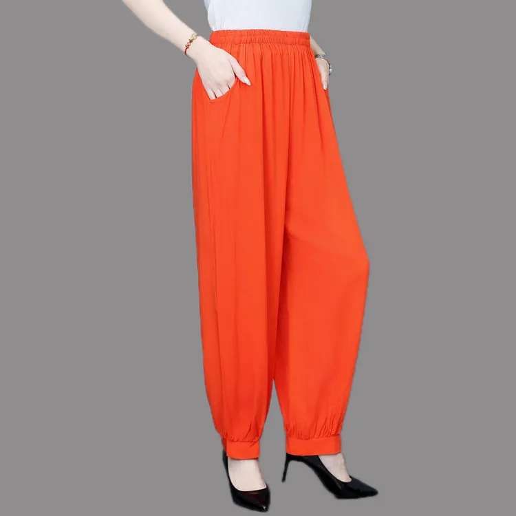 网红休闲裤女士夏季薄款阔腿裤高腰灯笼裤宽松棉绸裤子大码防蚊裤