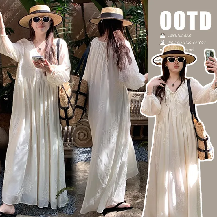 孕妇装2025秋夏季新款时尚法式刺绣气质显瘦宽松中长款孕妇连衣裙