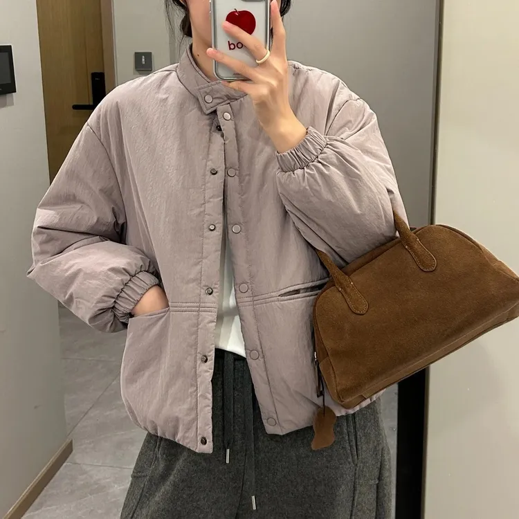 日杂风立领棉服外套女宽松2025冬季韩版休闲轻薄棉衣洋气小棉袄