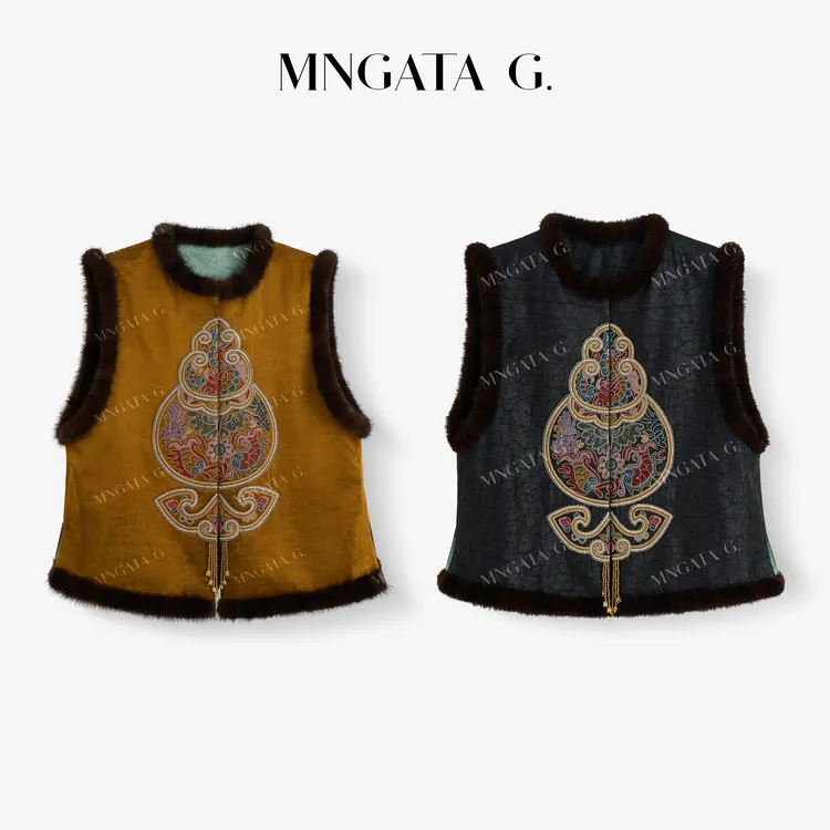 MNGATA G.宫小妍【真丝·葫芦娃】秋冬新中式中国风百搭马甲5093006