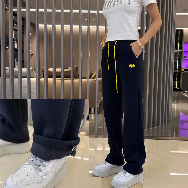 韩版颗粒绒刺绣直筒裤女时尚秋冬新款加绒加厚窄版阔腿裤洋气百搭