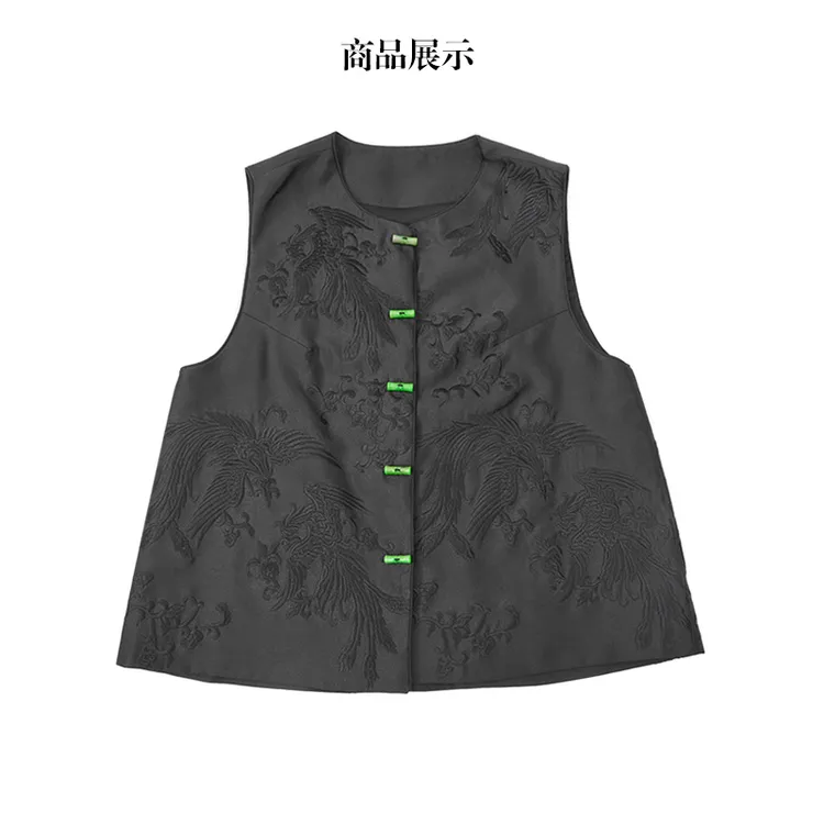 中式刺绣马甲禅意国风春秋黑