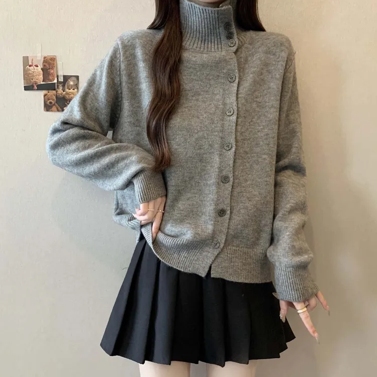 韩版灰色高领毛衣针织衫女2025新款秋冬季宽松时尚百搭打底衫上衣