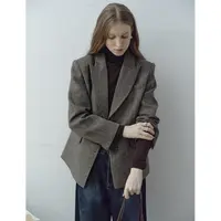 CIRCLOFY瑟夕 花驼色复古气质人字纹羊毛保暖西装外套COUC712531