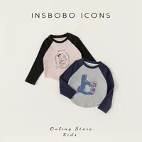 【琦儿专属】INSbobo针织休闲圆领套头拼色打底撞色印花T恤CY24050