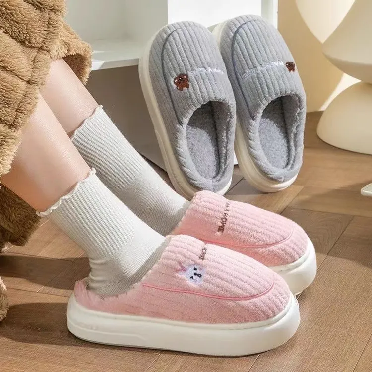 棉拖鞋女2025新款秋冬季室内家居家厚底加绒保暖防滑毛毛拖鞋男士