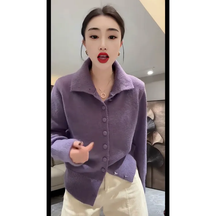 高领排扣软糯毛衣显瘦气质休闲百搭ins设计感时尚小众长袖针织