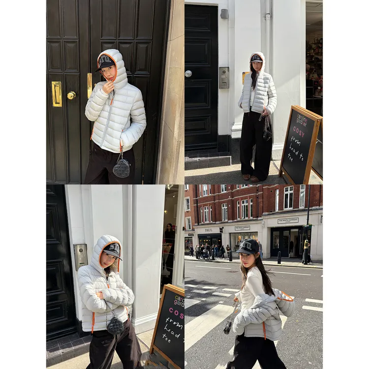 美式复古撞色轻盈连帽排骨棉服外套女25冬季爆款修身显瘦保暖棉衣