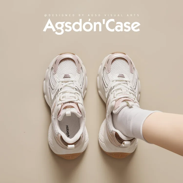 奥古狮登厚底老爹鞋女2025新款夏季透气轻便网面增高休闲运动鞋xx