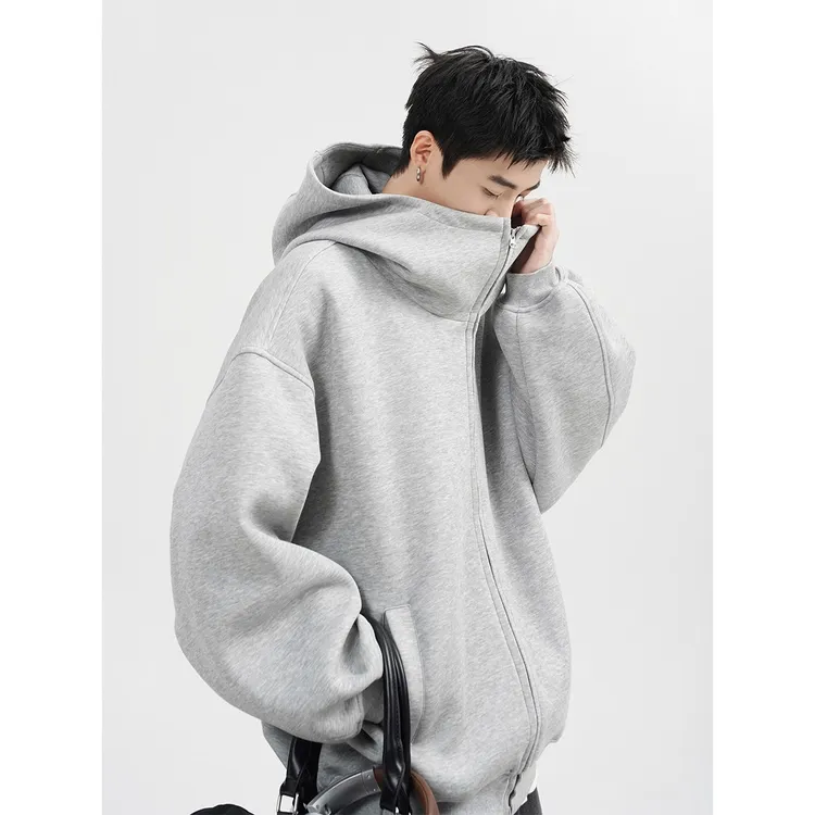 美式重磅空气棉卫衣外套男春秋季灰色潮牌高级感百搭休闲连帽开衫