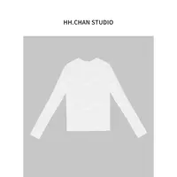HH.CHAN“亮白女神”100%棉四季百搭显瘦通勤度假圆领白色长袖