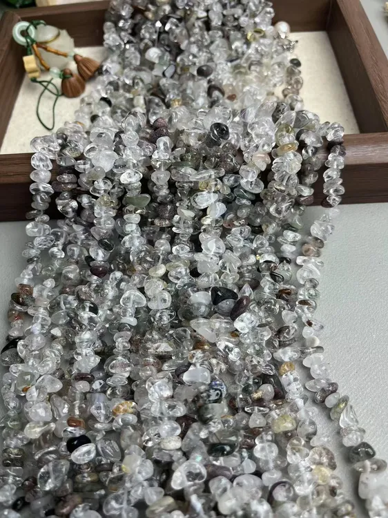 天然幽灵水晶碎石75cm左右散珠半成品可DIY手串手机链毛衣链配珠