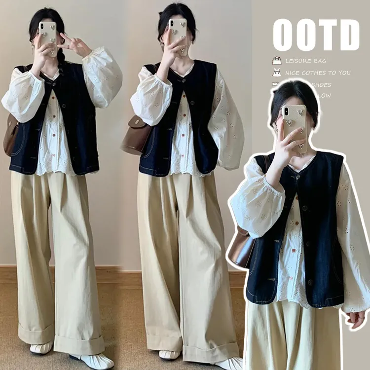 孕妇套装早秋季休闲时尚穿搭轻熟风ins法式百搭高级感三件套秋装