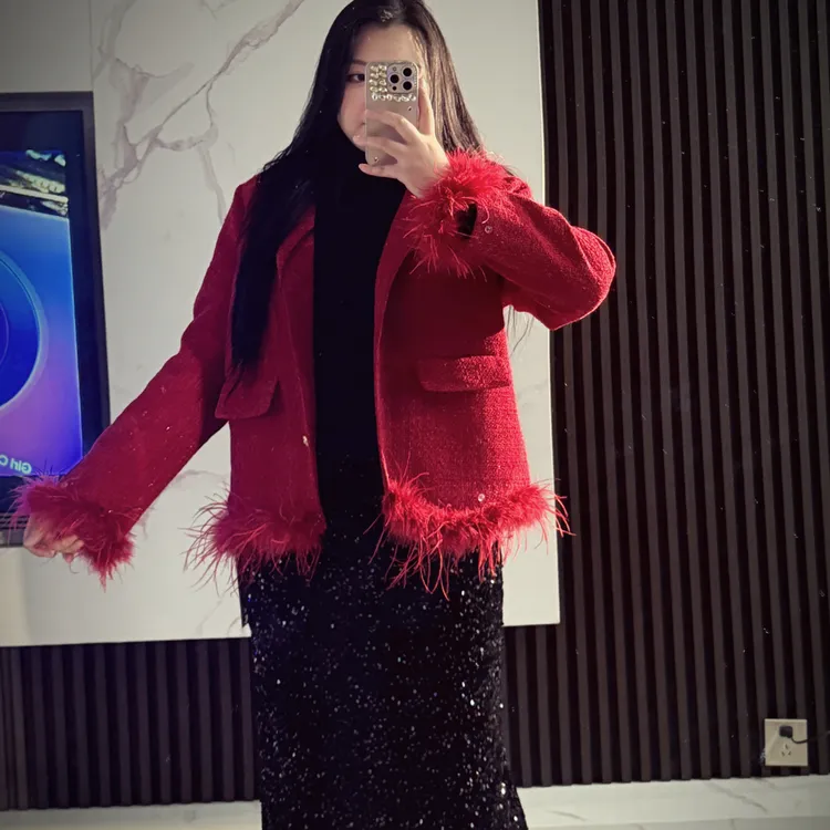 毛条羊毛小香风裥棉外套女2025冬新款富家千金保暖气质上衣