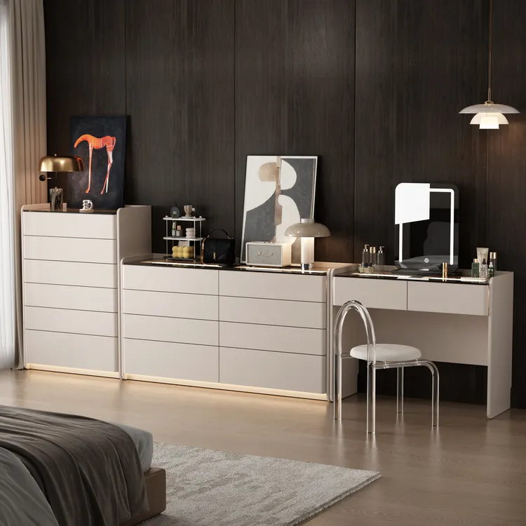 【天府佳居】指纹锁暗格+全实木意式轻奢极简梳妆台卧室钢琴烤漆