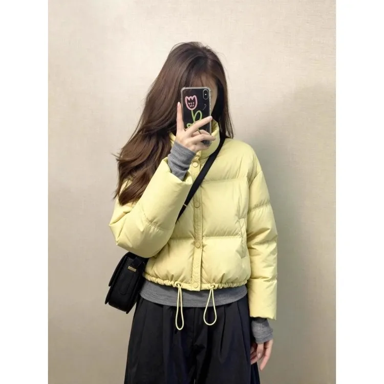 韩系独特超好看2025超火黄色短款棉服女冬季小个子外套棉袄面包服