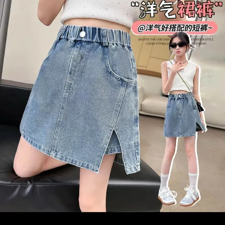 女童牛仔短裤夏装洋气儿童中大童韩版女孩裙裤夏季薄款透气热裤潮