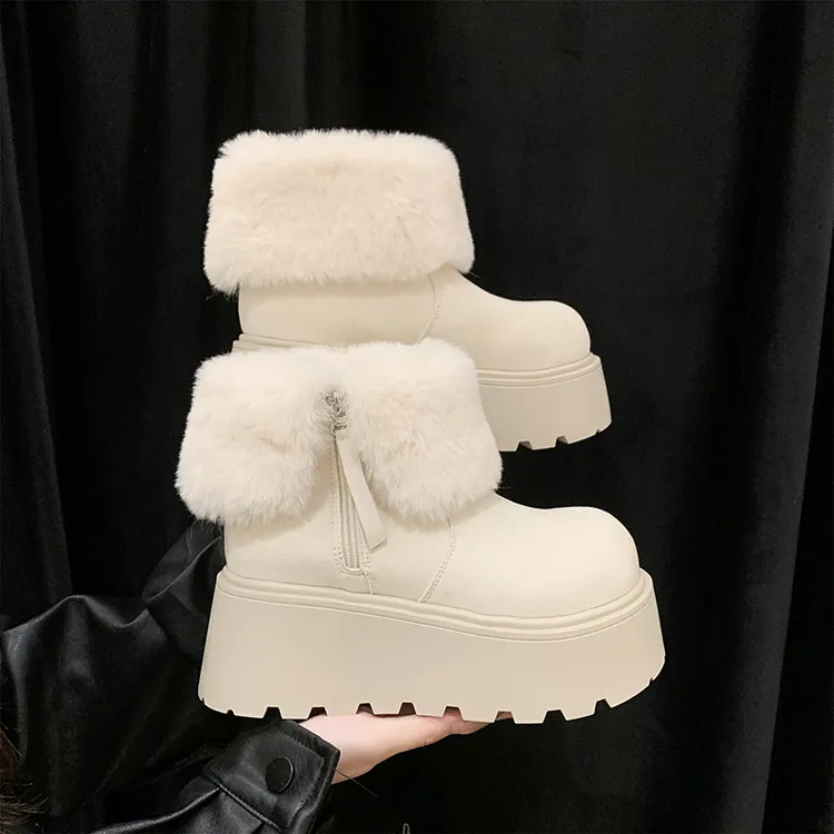 8cm增高真皮厚底大头雪地靴小个子冬季新款两穿毛毛鞋抗寒棉靴女