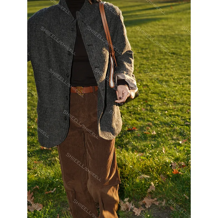 SHIIEELL【坚果棕】老钱风定染绵羊毛羊驼毛混纺挺阔呢外套WT0223