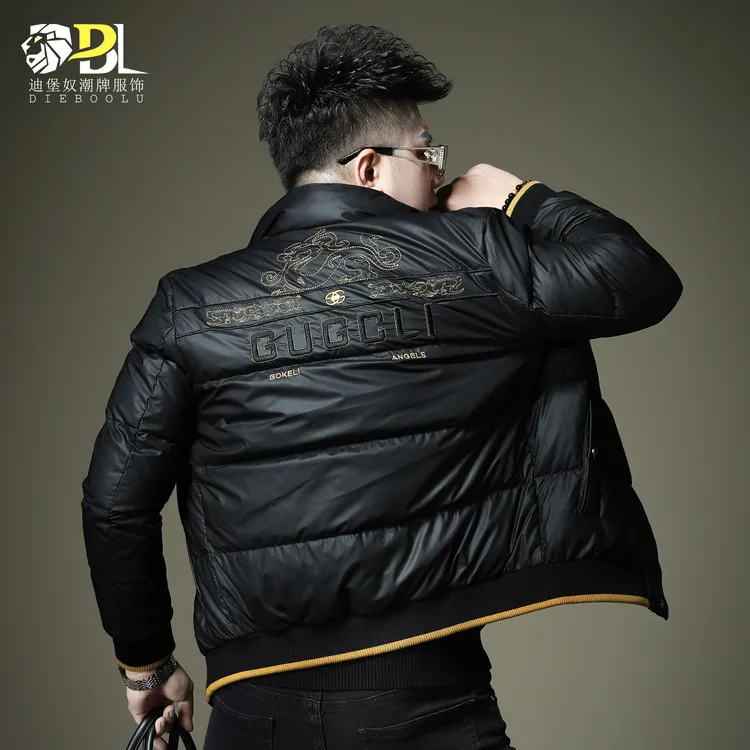 欧货高端立领羽绒服男白鸭绒冬季潮牌字母刺绣外套男士保暖防寒服