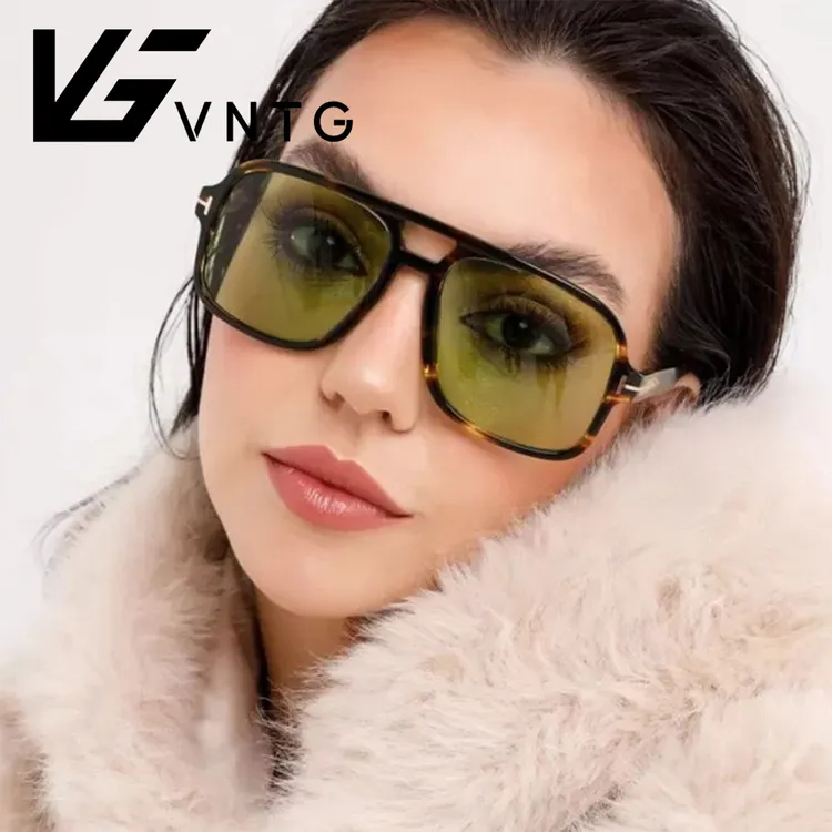 vntg墨镜复古风树纹黄绿片双粱蛤蟆镜潮人ins风中性t字太阳眼镜