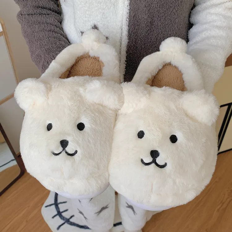 网红可爱自嘲熊棉拖鞋女冬季少女心居家情侣男女防滑保暖棉鞋假日