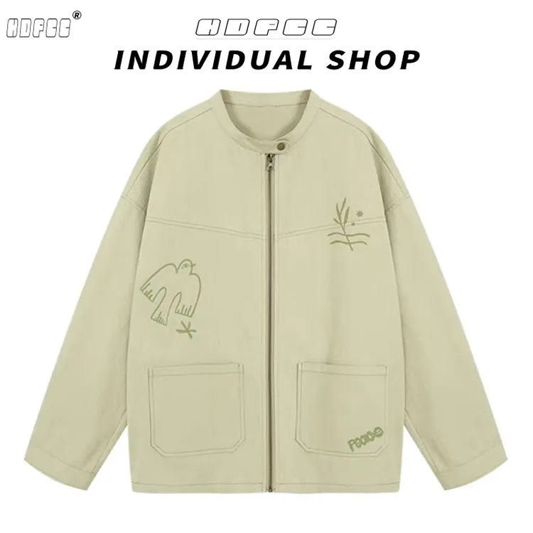 春秋季新款复古工装夹克女印花拉链开衫外套overzize宽松百搭上衣