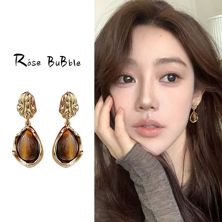 虎眼石复古耳钉感中古风小众欧美气质美拉德耳环秋冬耳饰耳坠