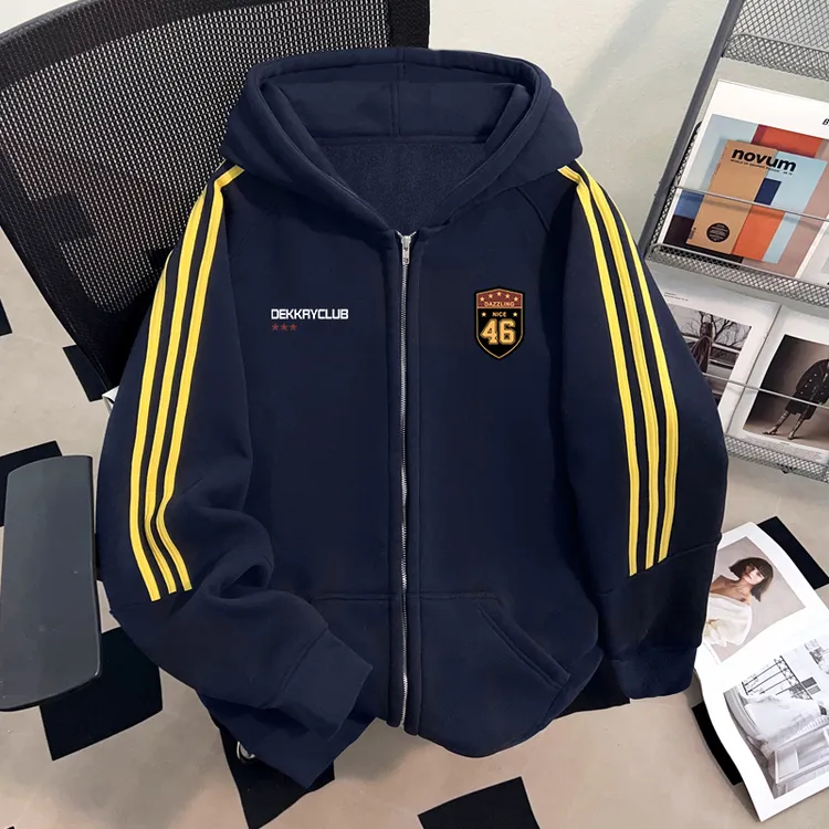 Dekkry潮流街头字母印花秋冬连帽开衫三条杠卫衣男女百搭宽松外套