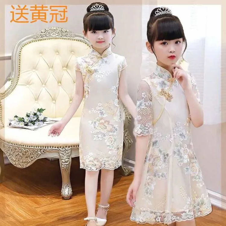 女童旗袍连衣裙夏儿童礼服2025新款公主裙古筝演出服女孩古装汉服