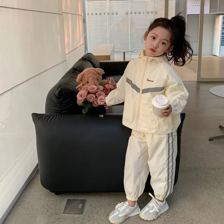 女童套装新款休闲装儿童运动服早秋简约运动连帽风衣两件套潮