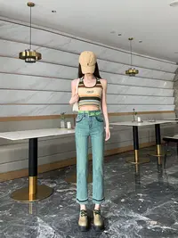【森野拼图】4817秋季新款时尚百搭修身显瘦磨砂蓝牛仔裤女