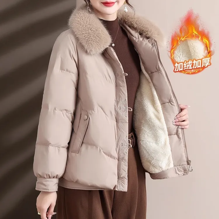 2025新款妈妈冬装加绒保暖棉服外套中老年女装加厚保暖棉袄50多岁