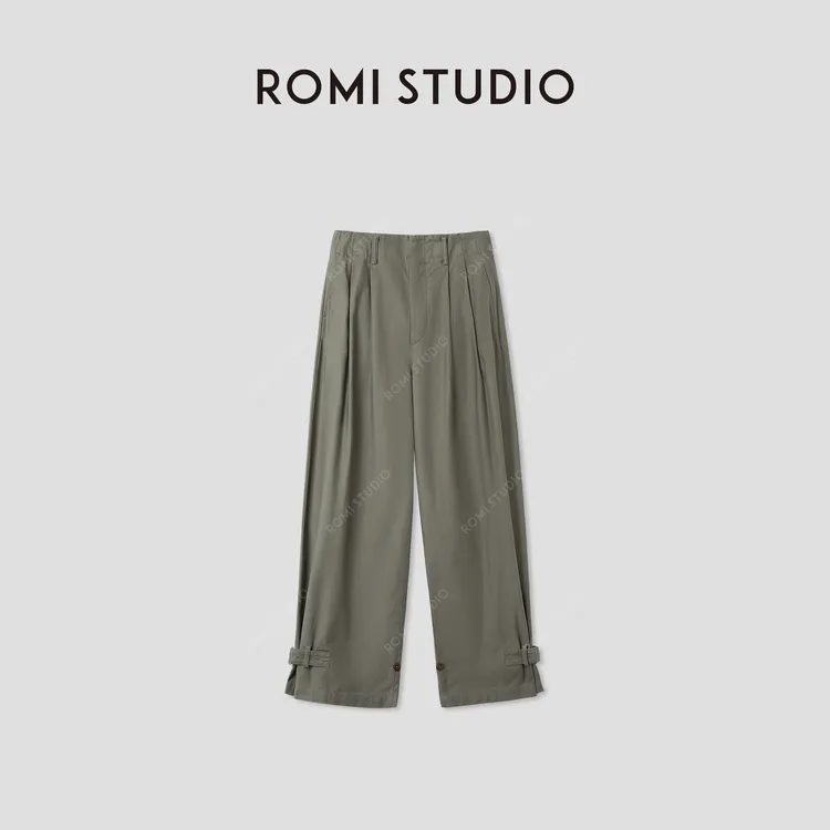 ROMI STUDIO“复古日式”日本进口面料弧形微锥感工装裤RWCAX85295