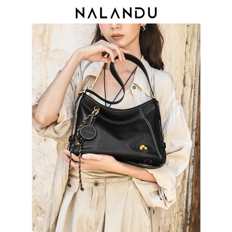 NALANDU纳兰杜玄月植鞣牛皮斜挎单肩包2025新款女包托特包包女款