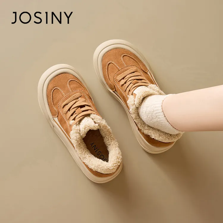 卓诗尼加绒加厚休闲德训鞋2025冬季新款毛毛鞋厚底板鞋561A21475