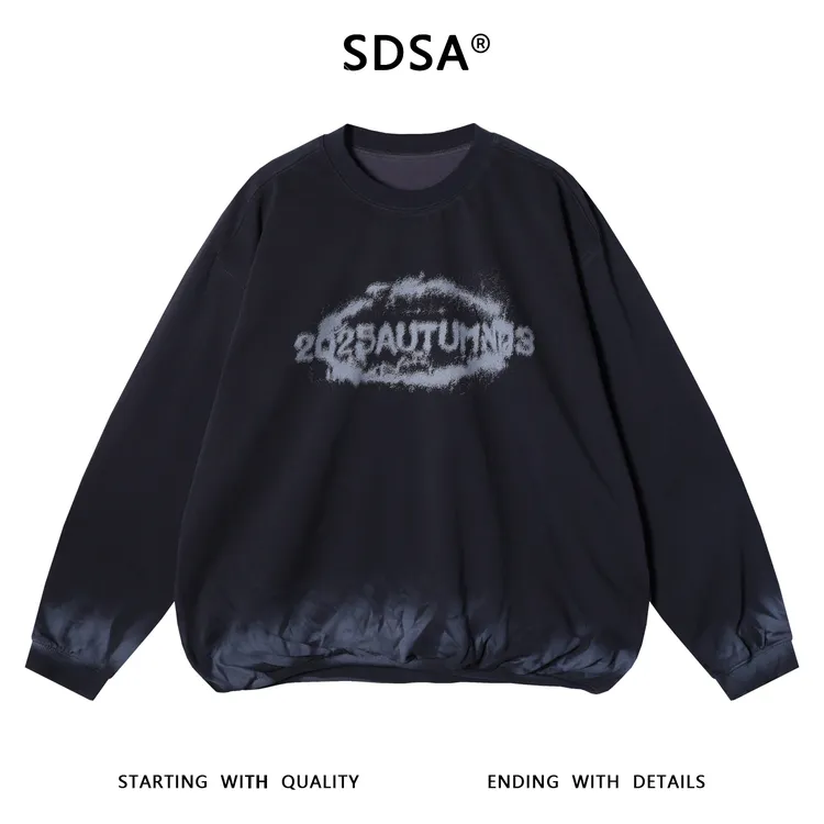 SDSA男士秋冬新款痞帅男装美式扎染字母印花圆领卫衣高街套头上衣