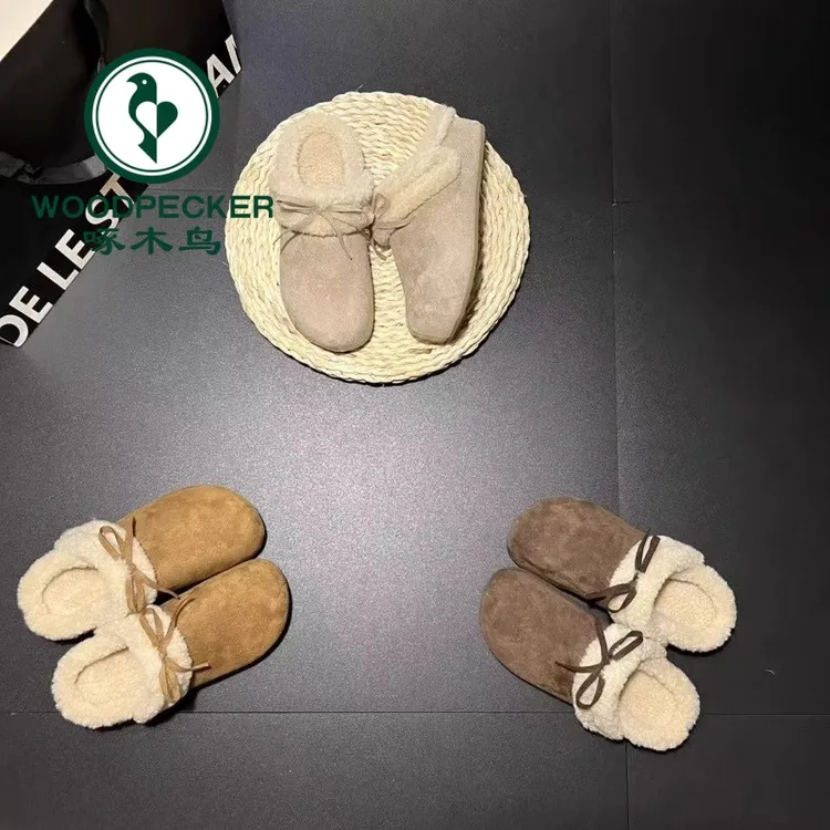 啄木鸟气质网红蝴蝶结包头半拖鞋女2025年秋冬季新款面包半包单鞋