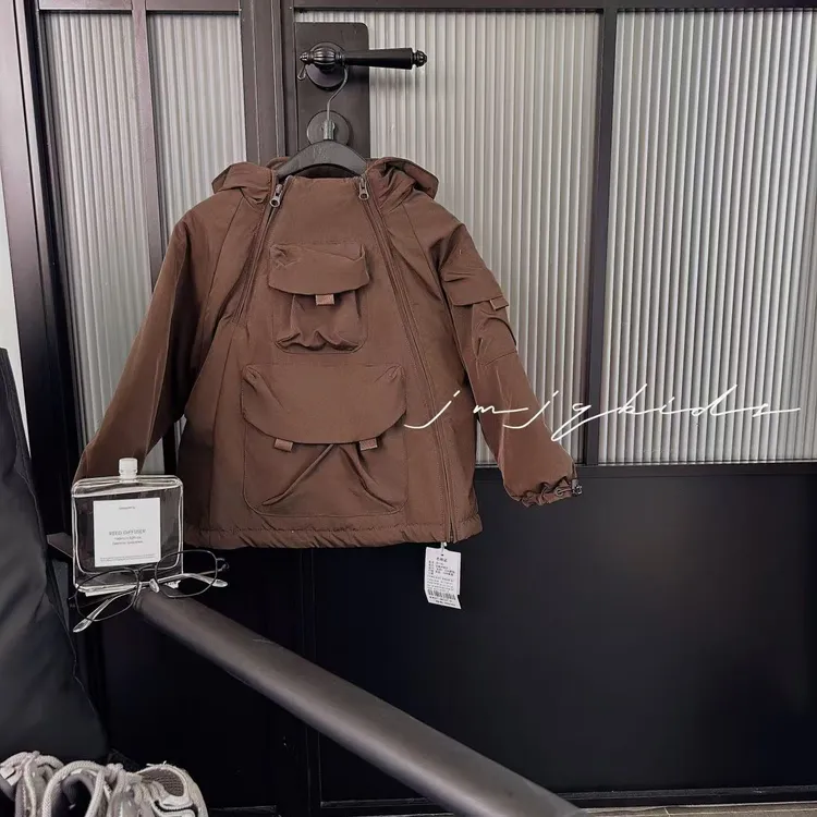 JMJQ秋冬儿童绗棉加厚户外机能工装登山冲锋衣防风连帽外套201185