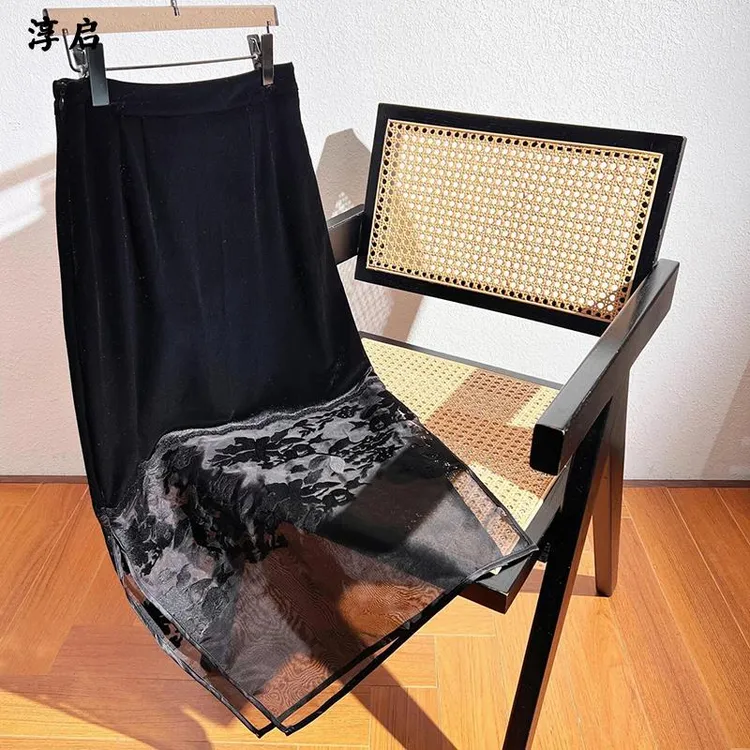 淳启今年流行拼接蕾丝高腰半身裙子女夏季2025年新款小个子慵懒风